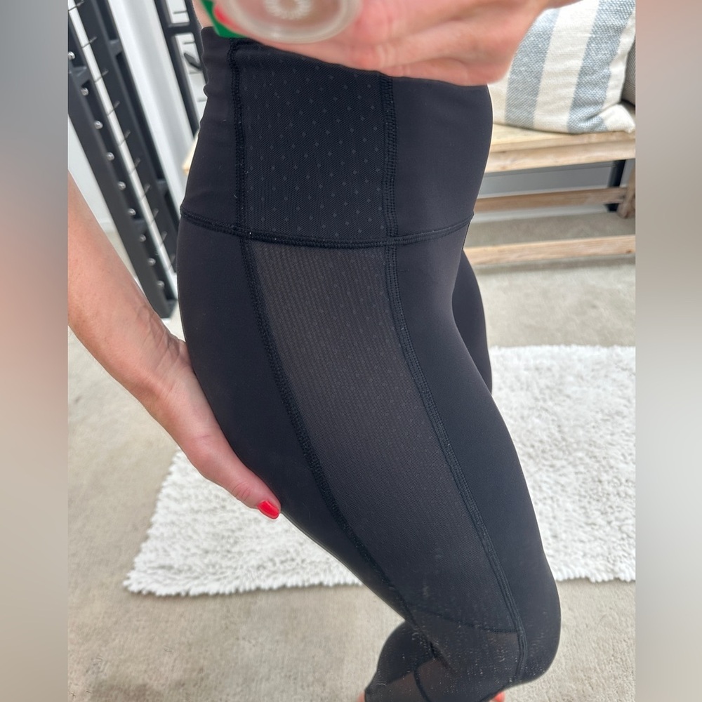 Lululemon Black High Waisted Leggings Mesh Side Panels | Size 6 - Picture 7 of 15